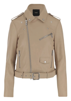 PINKO leather biker jacket - Neutrals