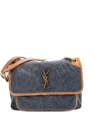 Saint Laurent Pre-Owned Niki Chain Flap Bag Matelasse Chevron Denim with Suede Medium shoulder bag - Blue