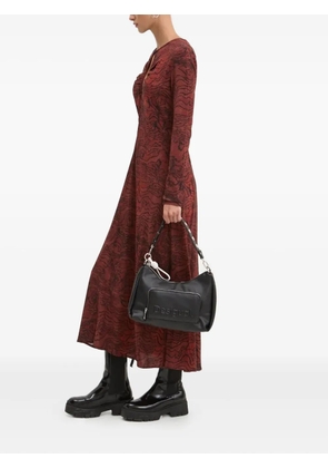 Desigual keyhole-neckline wave-print midi day dress - Red