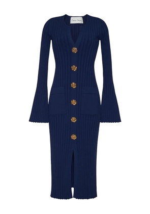 Cara Cara ribbed bell-sleeve midi dress - Blue