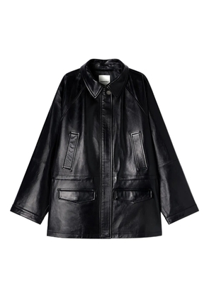 SANDRO shirt collar leather jacket - Black