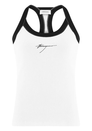 Ferragamo logo-embroidered cotton tank top - White