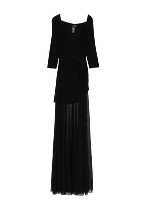 Norma Kamali draped-design mesh-panelled maxi dress - Black