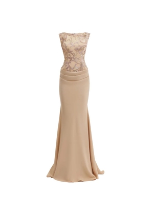 Gemy Maalouf embroidered fitted maxi dress - Neutrals