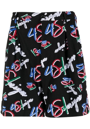 4SDESIGNS logo-print velvet-effect shorts - Multicolour