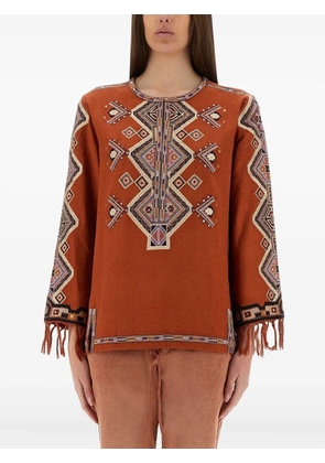ISABEL MARANT Zelda embroidered fringe top - Brown
