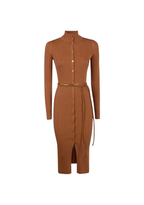 Elisabetta Franchi ribbed buttoned dress - Brown