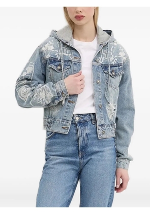 Desigual embroidered-flowers hooded denim jacket - 5053 BLUE