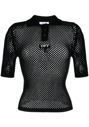 Off-White OFF-logo open-knit polo shirt - Black