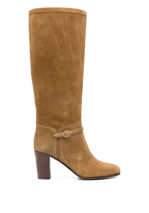 Valentino Garavani buckle-strap suede boots - Brown