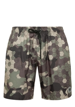 Philipp Plein monogram pattern swim shorts - Brown