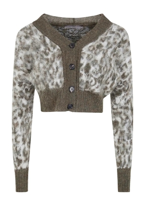 D.Exterior button animal-pattern cardigan - White