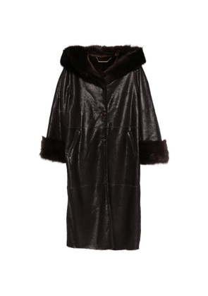 Nour Hammour Gancin fur collar leather coat - Brown