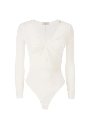 Elisabetta Franchi draped logo-plaque bodysuit - White