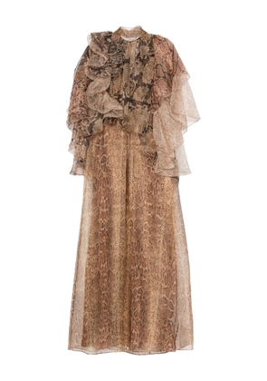 ZIMMERMANN ruffle-trimmed snake-print dress - Brown