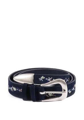 Orciani Peach floral-embroidered leather belt - Blue