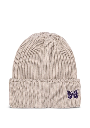 Needles rib-knit embroidered-butterfly beanie - Neutrals
