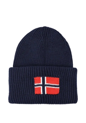 Napapijri flag-detail ribbed beanie hat - Blue