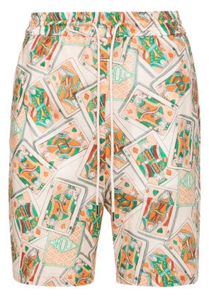 Drôle De Monsieur Jeu De Cartes linen blend shorts - Neutrals