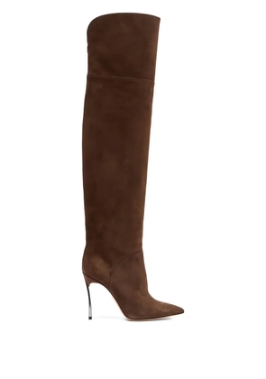 Casadei 100MM metallic-heel suede over-the-knee boots - Brown