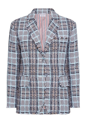 Thom Browne frayed plaid check blazer - Blue