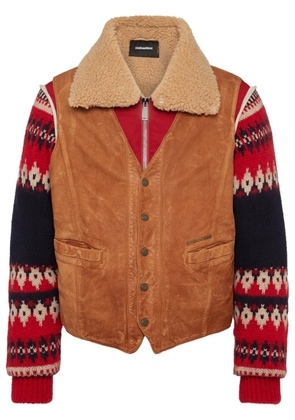 DSQUARED2 knitted-sleeves suede jacket - Brown