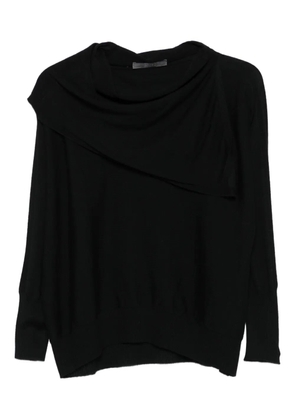 D.Exterior draped cowl-neck sweater - Black
