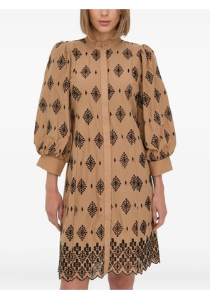 Bruuns Bazaar embroidered puff-sleeve mini dress - Neutrals