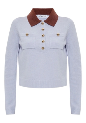 Self-Portrait contrasting-collar polo top - Blue