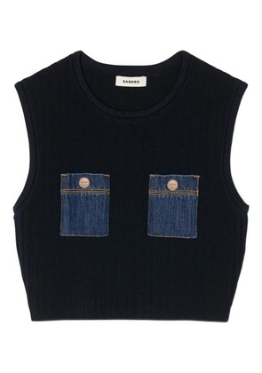 SANDRO denim-pockets sleeveless top - Blue