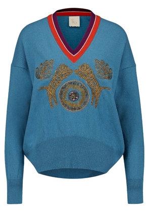 PAULA embroidered cashmere sweater - Blue