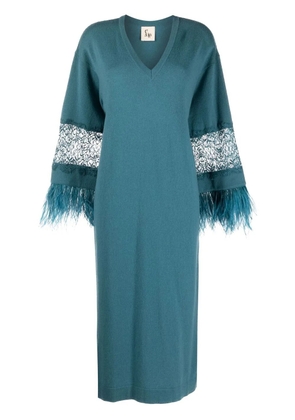 PAULA floral-lace detail knitted dress - Blue