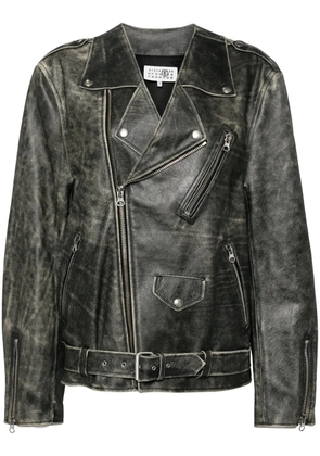 MM6 Maison Margiela leather 'Brown' biker jacket - Green