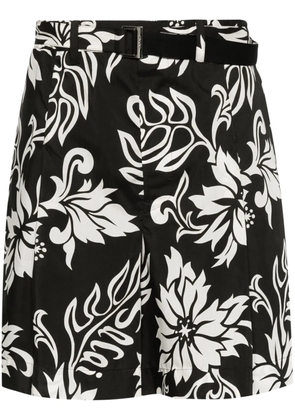 sacai floral-print belted shorts - Black