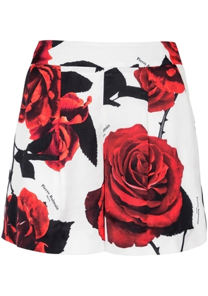 Balmain rose-print satin shorts - White