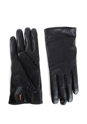 Saint Laurent logo-plaque leather gloves - Black