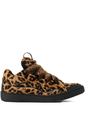 Lanvin zigzag-tie leopard sneakers - Brown
