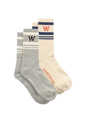 Wood Wood Ryder striped logo socks (set of two) - Grey
