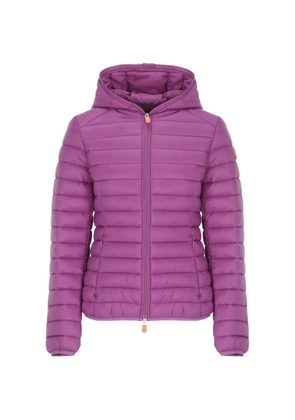 Save The Duck logo-patch padded jacket - Purple