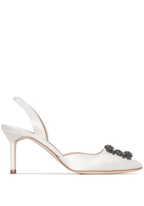 Manolo Blahnik Hangisi 70mm crystal-embellished satin pumps - White