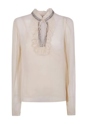 TWINSET embellished ruffled blouse - Neutrals