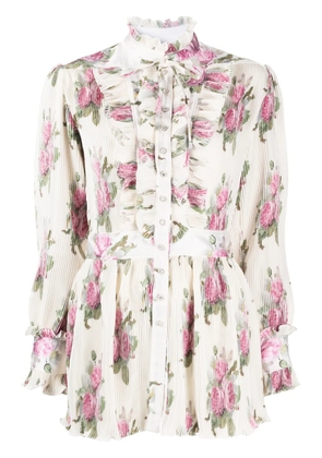 Rabanne ruffled floral blouse - Neutrals