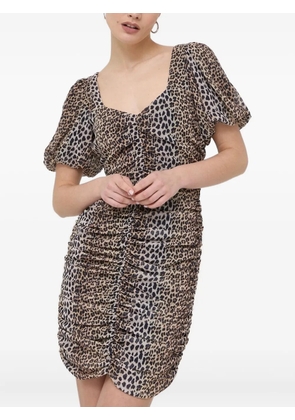 Notes du Nord puff-sleeve ruched dress - Brown