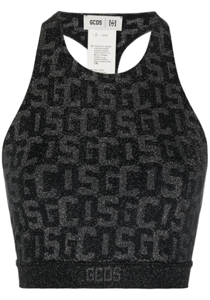 GCDS logo-print lurex cropped top - Black