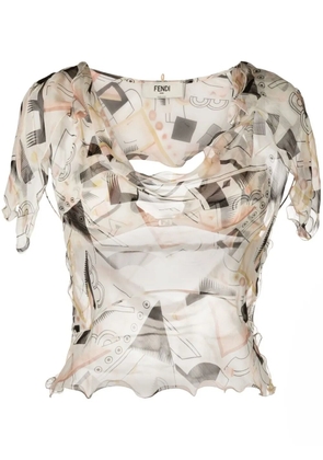 FENDI abstract-print silk blouse - Neutrals