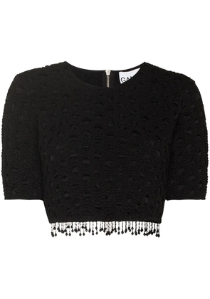 GANNI beaded tassels crochet crop top - Black