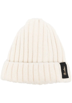 Borsalino logo-patch ribbed cashmere beanie - White