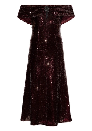 Self-Portrait sequinned off-shoulder dress - Brown