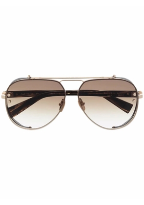 Balmain Eyewear pilot-frame logo-arm sunglasses - Brown