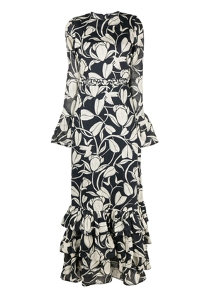 Agua By Agua Bendita Annato Flora-print ruffled linen dress - Blue